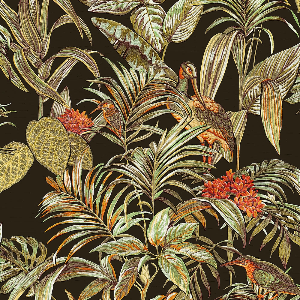 Luxus Vliestapete, schwarz, Vögel, Blätter, DE120015, Best Sellers, Design ID