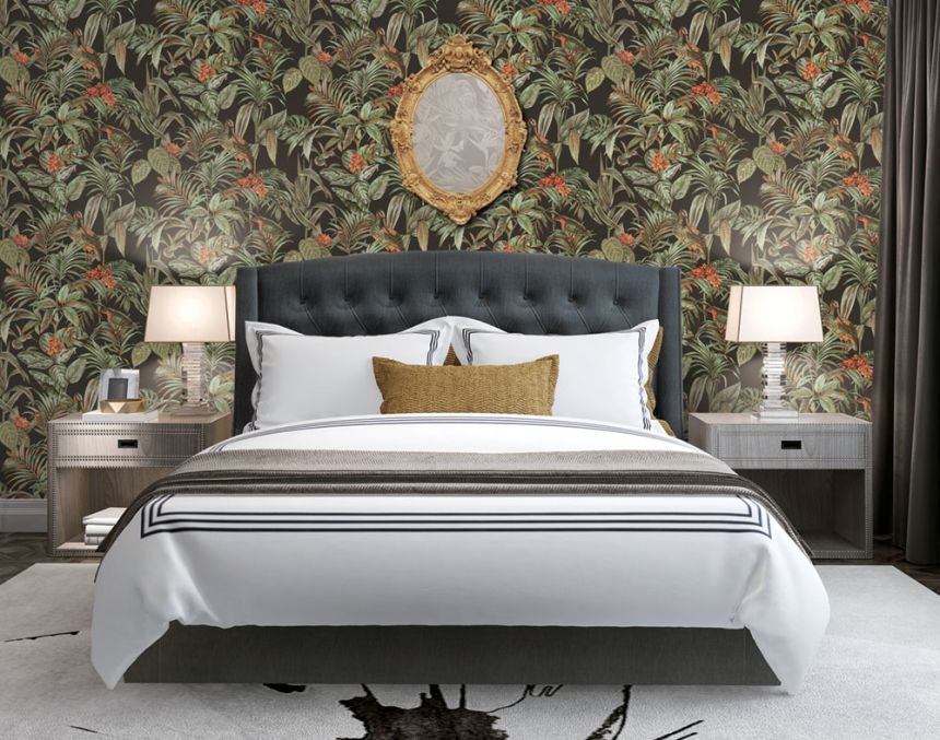 Luxus Vliestapete, schwarz, Vögel, Blätter, DE120015, Best Sellers, Design ID