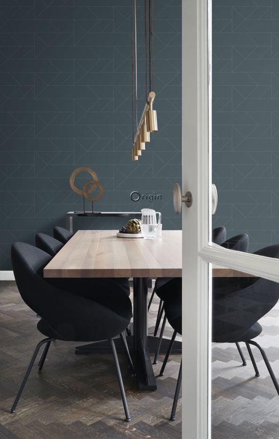 Blaue geometrische Tapete, metallische Linien 347725, City Chic, Origin 
