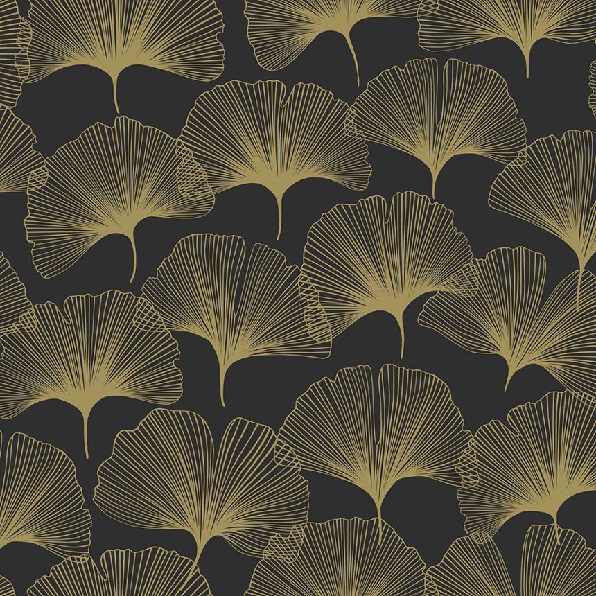 Schwarze Tapete, goldene Ginkgoblätter 347734, City Chic, Origin 