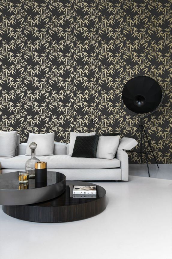 Schwarze Tapete, goldene Bambusblätter 347740, City Chic, Origin 