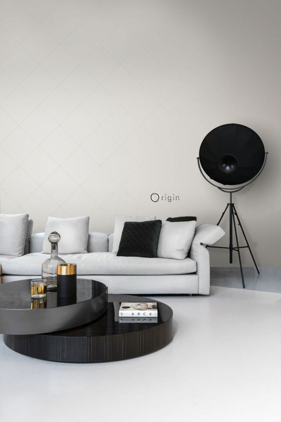 Metallic goldbeige Tapete, matte Umrisse von Quadraten 347747, City Chic, Origin 