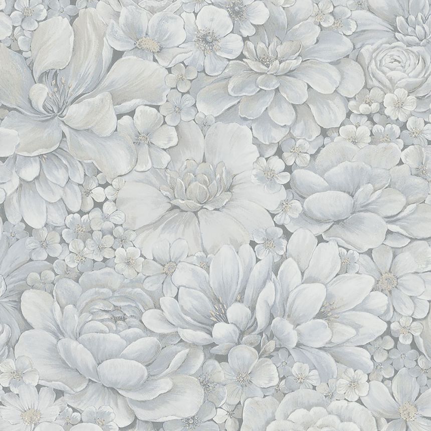 Graublaue Luxustapete mit Blumen 33953, Botanica, Marburg