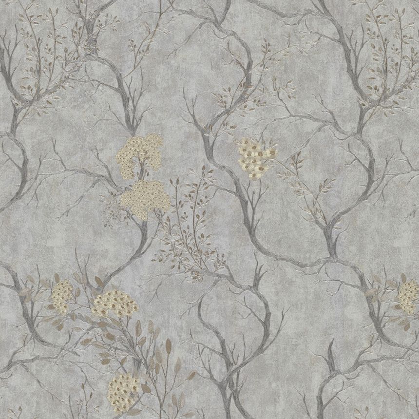 Silberne Luxustapete, Zweige, Blüten 72960, Zen, Emiliana Parati 