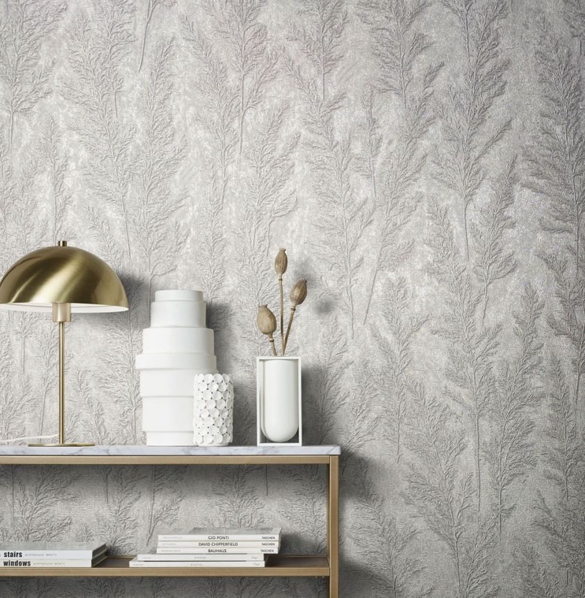 Luxus, grau-silberne Tapete, Grashalme 33213, Natural Opulence, Marburg