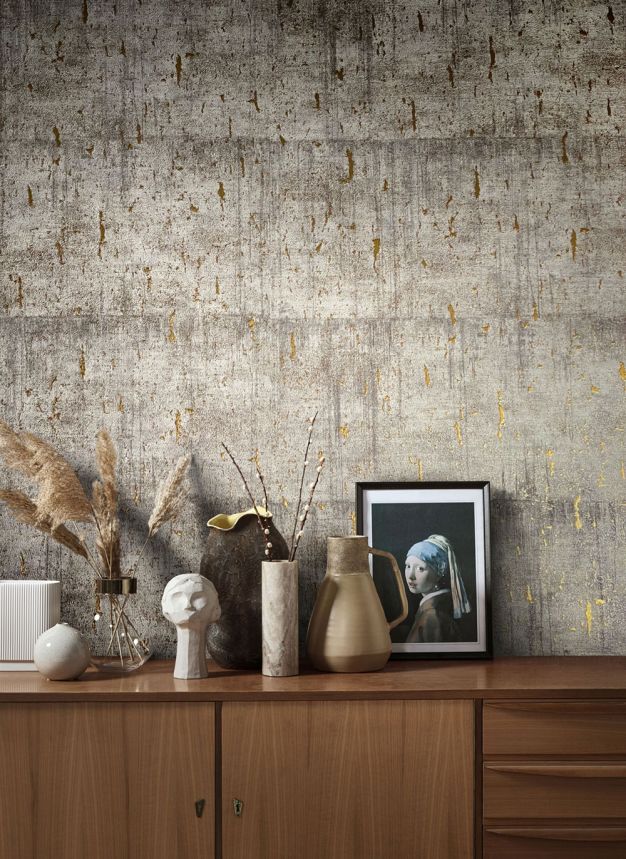 Braun-goldene Tapete, Imitation von Betonblöcken 33235, Natural Opulence, Marburg