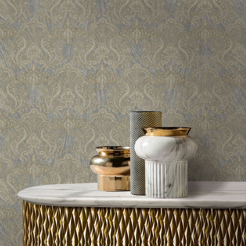 Luxuriöse grau-goldene Vlies-Barocktapete, 86078, Valentin Yudashkin 5, Emiliana Parati