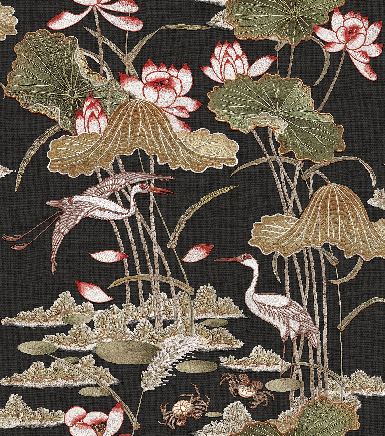 Luxuriöse braune Tapete, Seerosen, Vögel, TP422706, Tapestry, Design ID