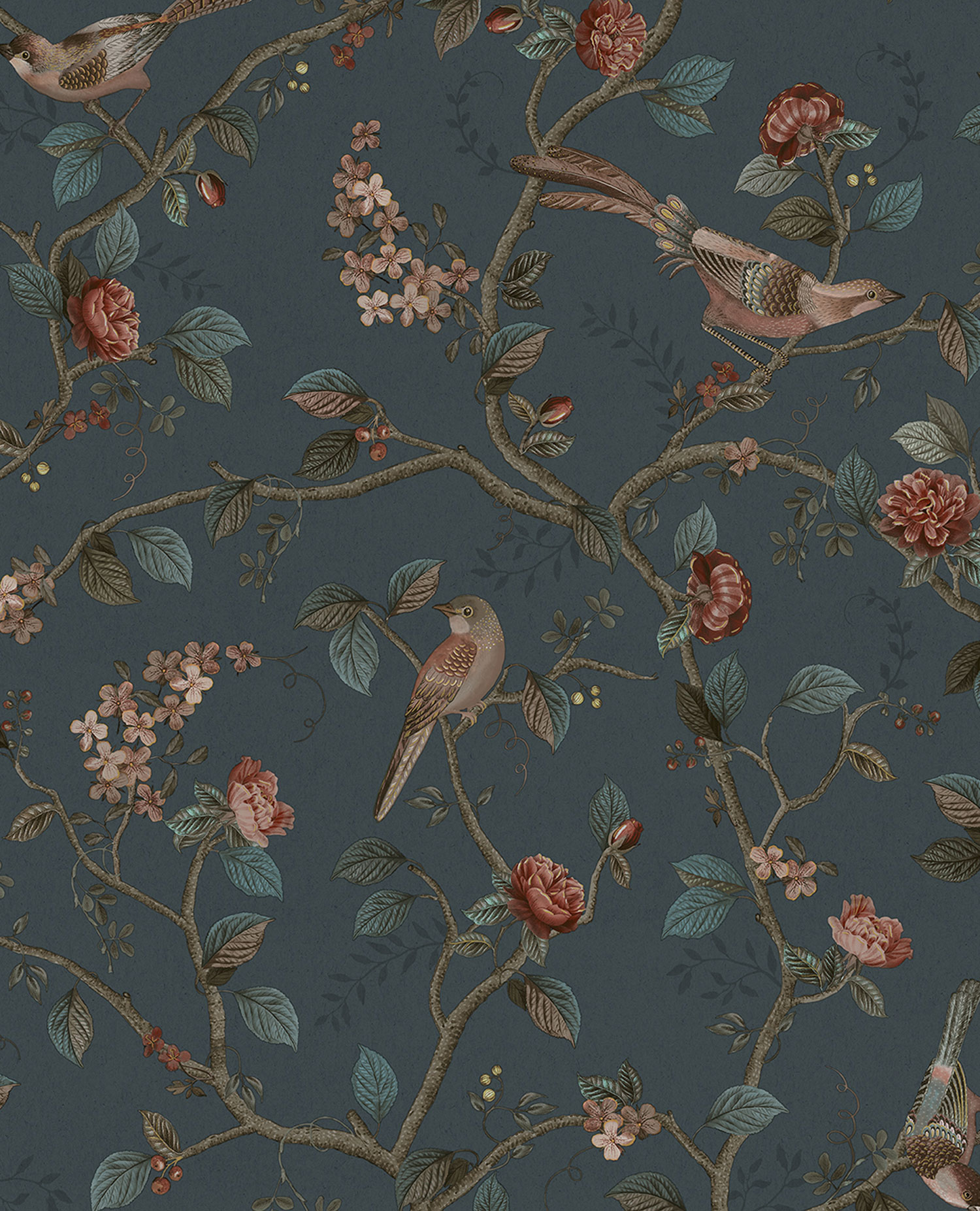Blaue Tapete mit Vögeln und Zweigen, 333126  Pip Studio 6, Eijffinger