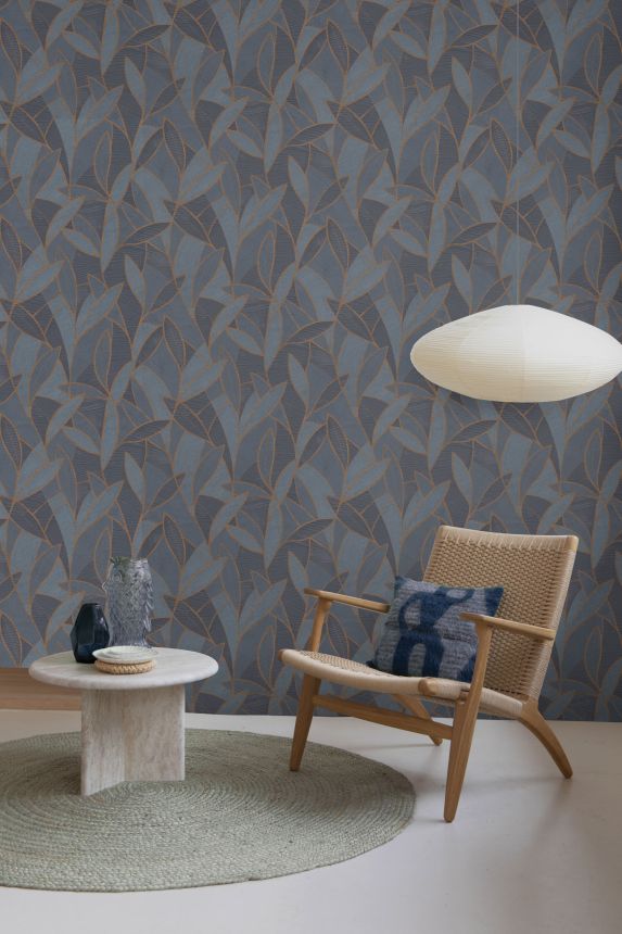 Blau-Bronze Tapete mit Blättern, AL26232, Allure, Decoprint