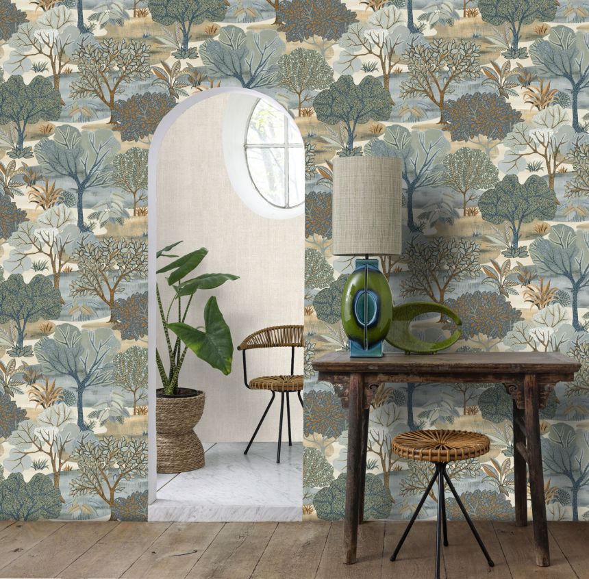 Blaue Tapete, Bäume, AL26252, Allure, Decoprint