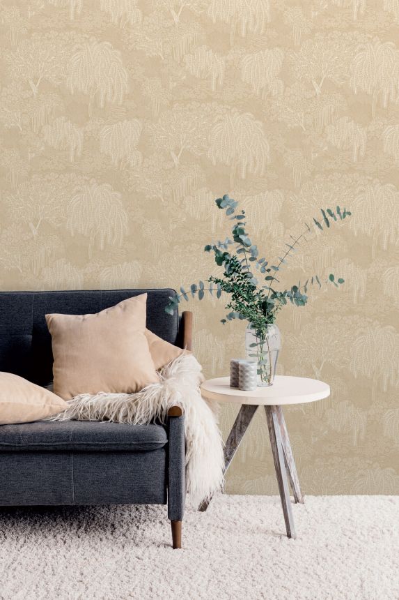 Weinrot-goldene Tapete, Bäume, Blätter, AL26263, Allure, Decoprint