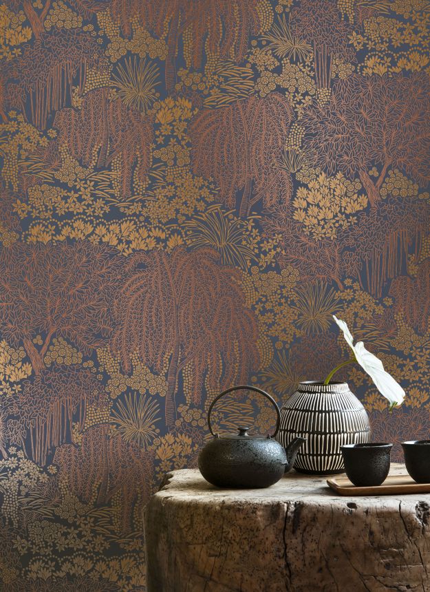 Blau-Bronze Tapete, Bäume, Blätter, AL26264, Allure, Decoprint