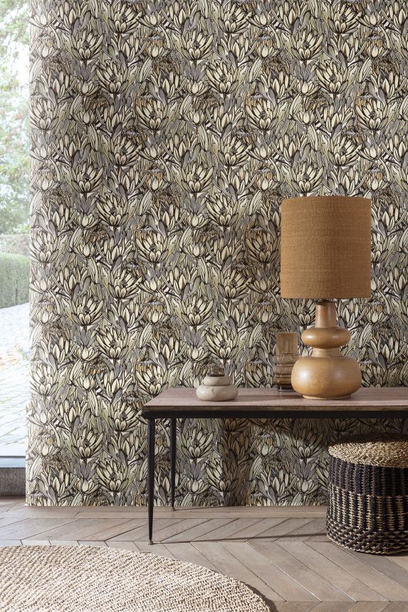 Grau-beige florale Vliestapete, BA26030, Brazil, Decoprint