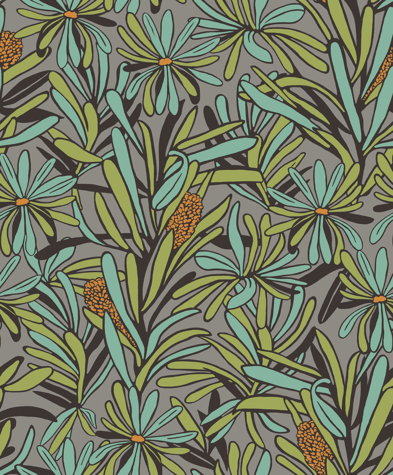 Grün-graue Blumentapete, BA26071, Brazil, Decoprint
