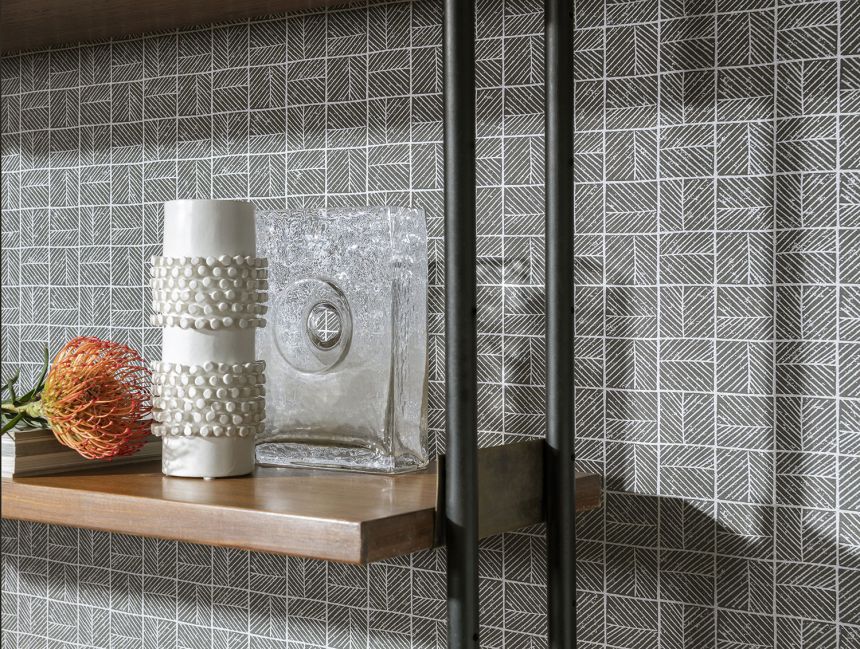 Graue Tapete mit geometrischen Mustern, BA26082, Brazil, Decoprint
