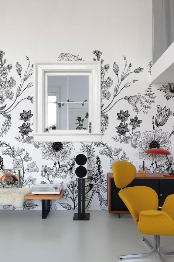 Fototapete, Schwarz-weiße Blumen, ML1601, Mural Young Edition, Grandec