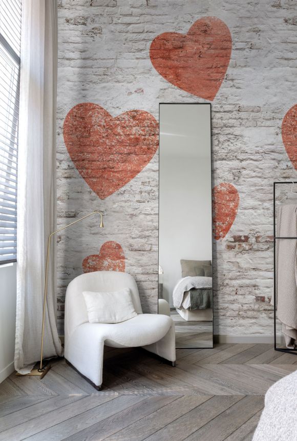 Fototapete, Herzen, Ziegelwand,  ML2301 Mural Joung edition Grandeco