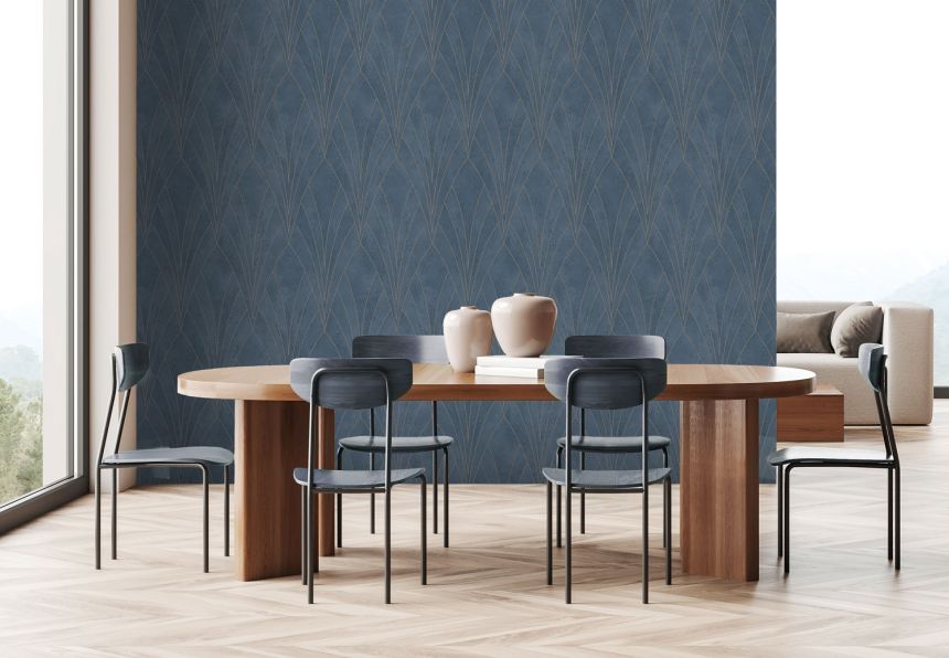 Blaue Tapete mit geometrischen Mustern, Art Deco, L85601, Elegance, Ugepa