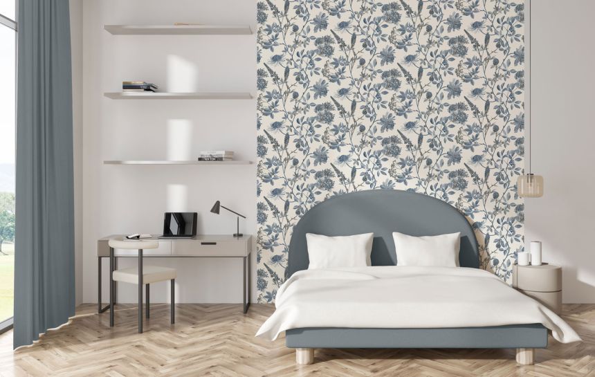 Graublaue Blumentapete, M45801, Elegance, Ugepa