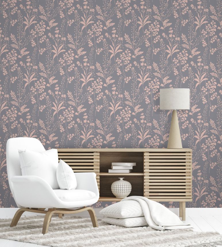 Grau-rosa Tapete, Blätter, M52803, Botanique, Ugepa
