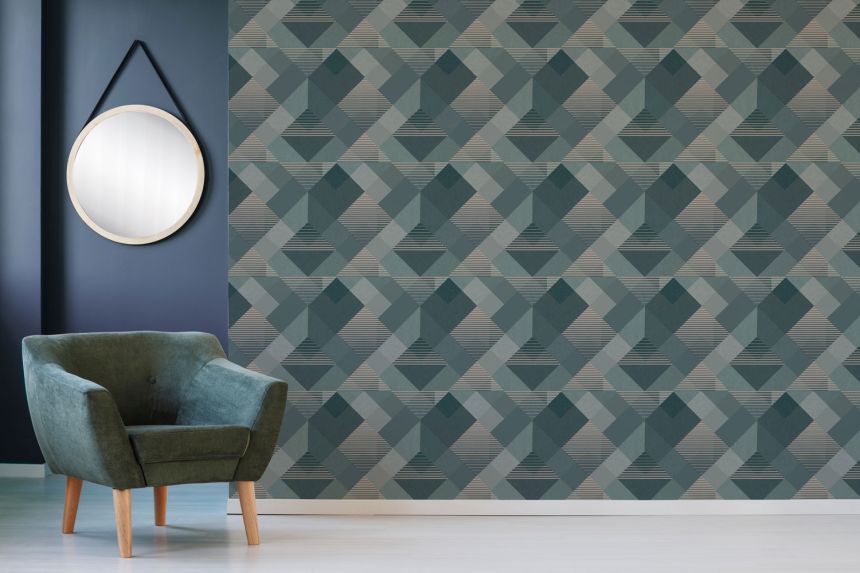 Grün-goldene Tapete mit geometrischen Mustern, 118687, Vavex 2025