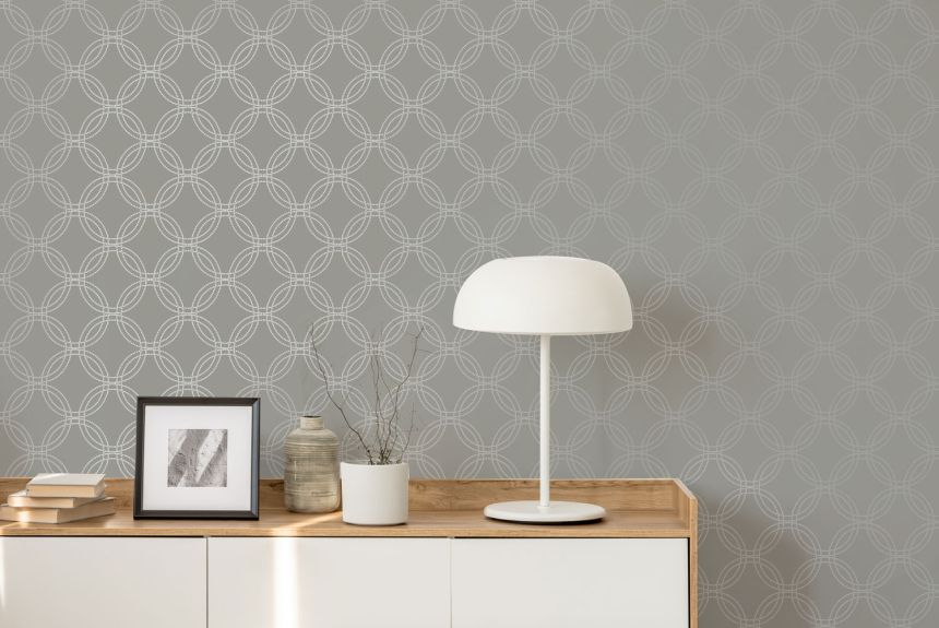 Grau-silberne Tapete mit geometrischen Mustern, 120140, Vavex 2025