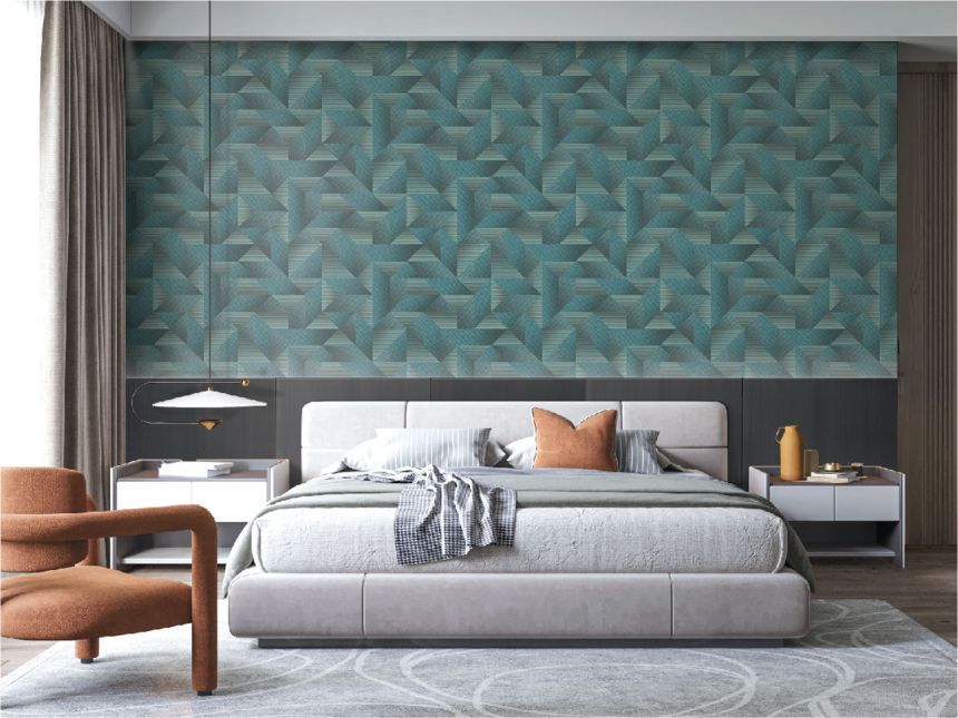 Türkise geometrische 3D-Tapete, TP422976, Exclusive Threads, Design ID