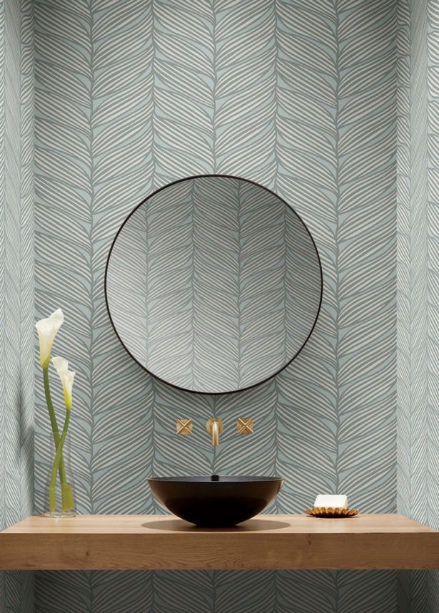 Blau-silberne Tapete, Blätter, MD7165, Modern Metals, York