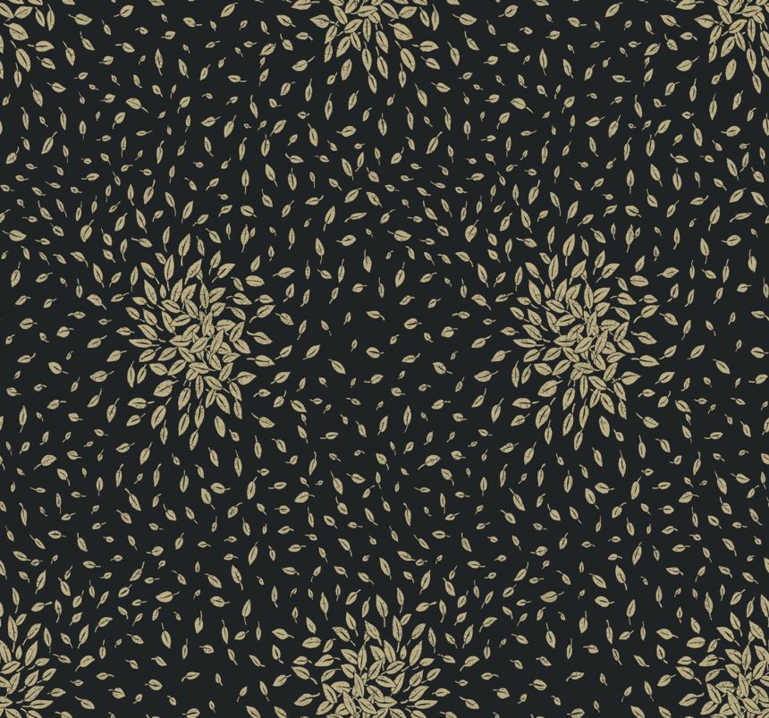 Schwarz-goldene Tapete mit Blättern, MD7102, Modern Metals, York