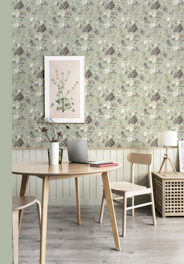 Hellblaue Vliestapete mit Blumenmuster, 12306, Fiori Country, Parato