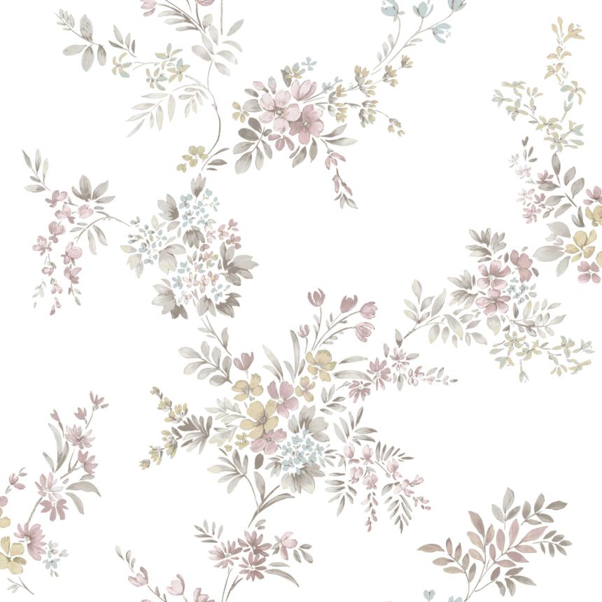 Weiße Vliestapete mit Blumenmuster, 12313, Fiori Country, Parato