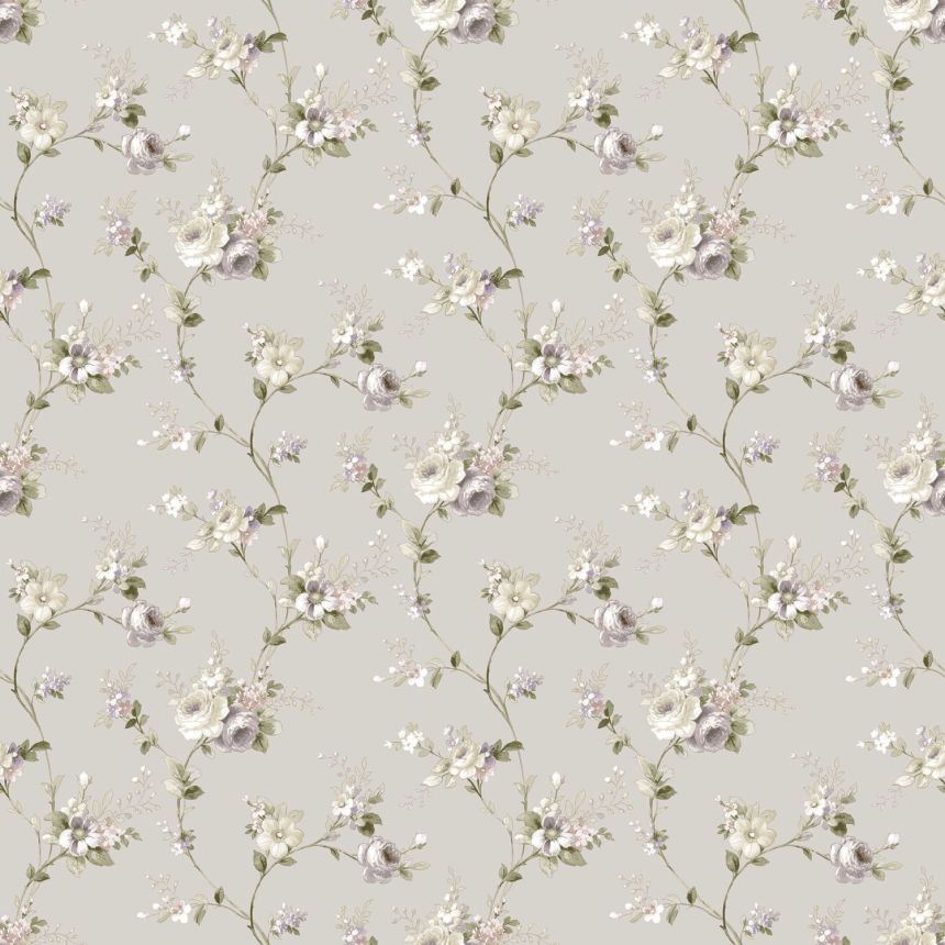 Graue Vliestapete mit Blumenmuster, 12315, Fiori Country, Parato