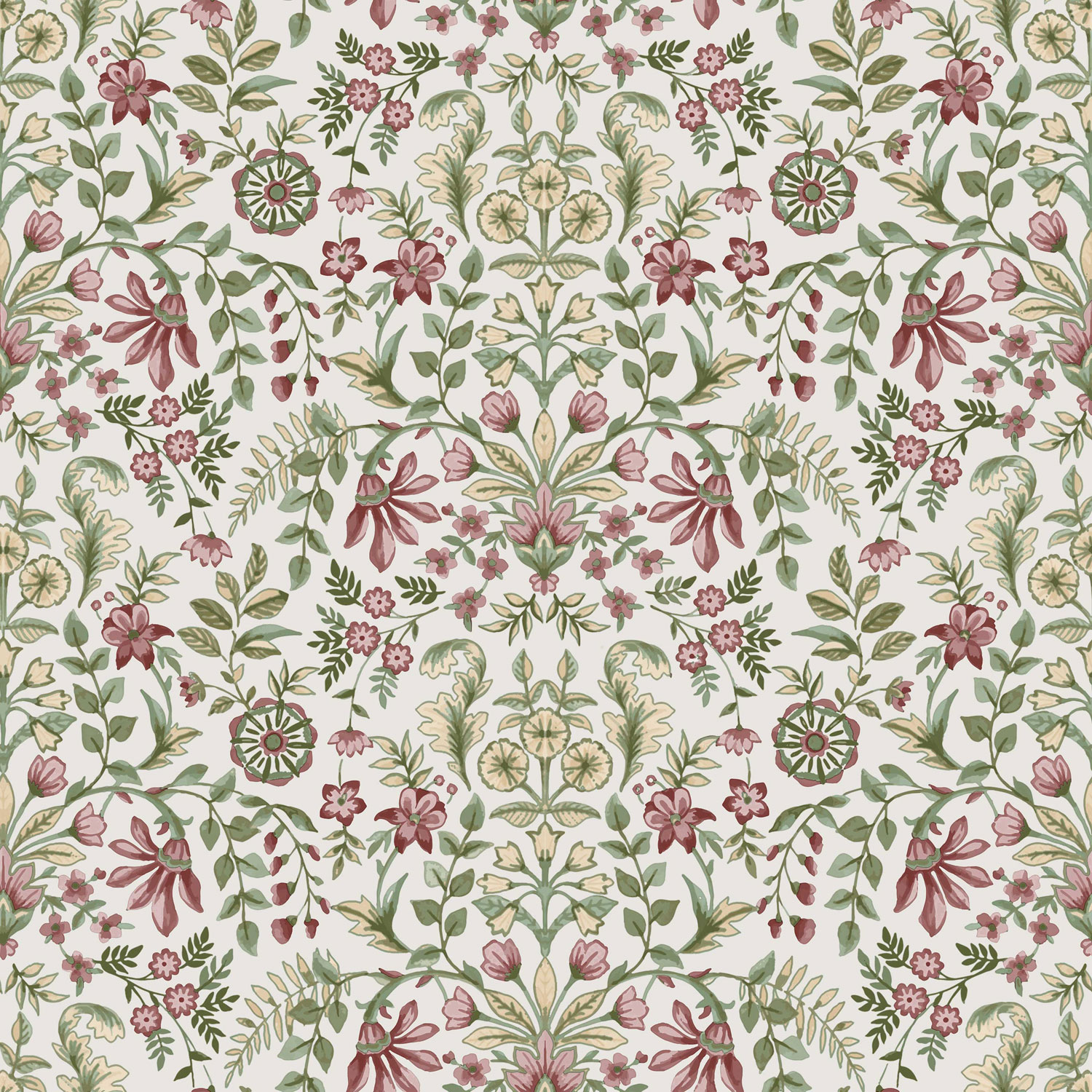 Weiße Tapete mit floralem Ornamentmuster, 12328, Fiori Country, Parato