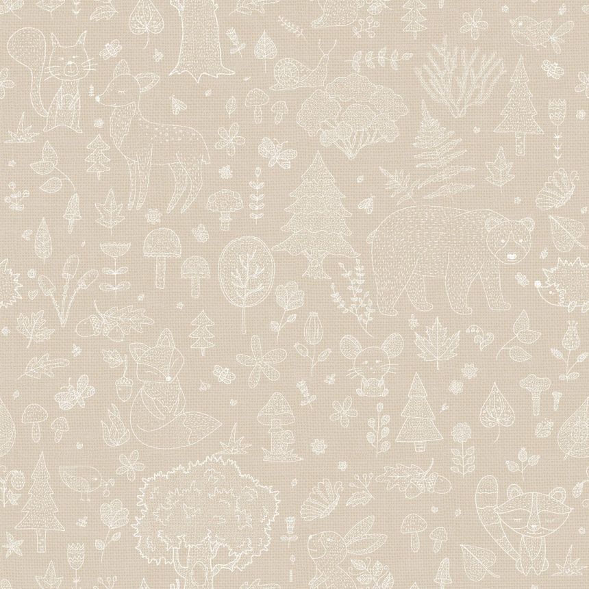 Beige Kindertapete, Tiere, Pflanzen, 14809, Happy, Parato