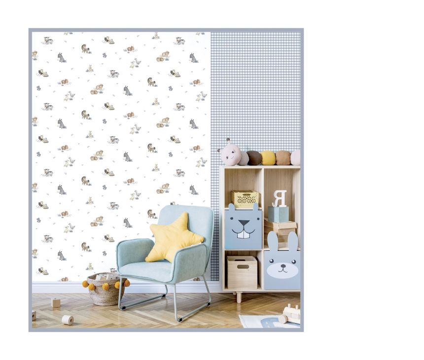Grau-beige Kindertapete mit Tieren, 14831, Happy, Parato