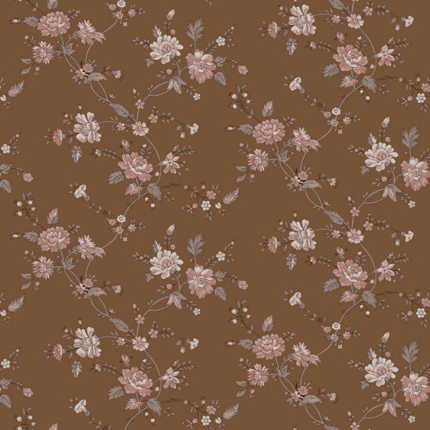 Braune florale Vliestapete, 139286, Vintage Flowers, Esta Home