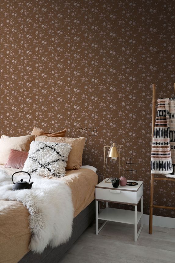 Braune florale Vliestapete, 139286, Vintage Flowers, Esta Home