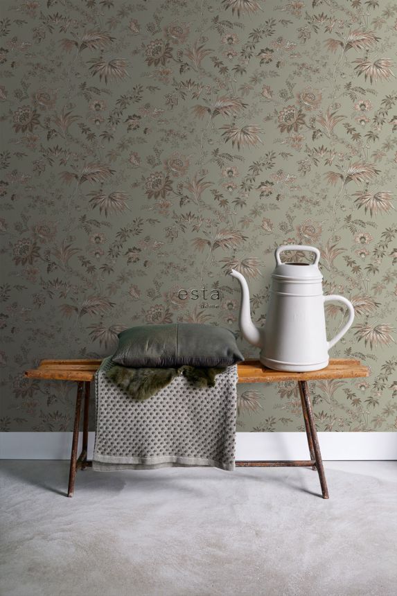 Grüne florale Vliestapete, 139297, Vintage Flowers, Esta Home