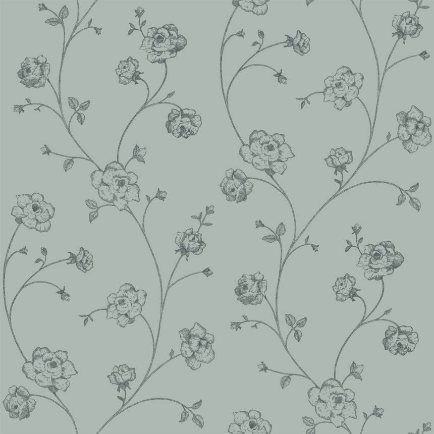 Grüne florale Vliestapete, 139314, Vintage Flowers, Esta Home