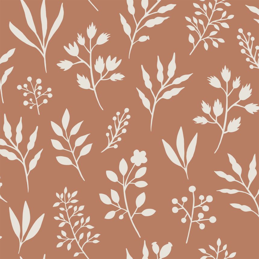 Braune Vliestapete mit Blättern, Zweigen, 139319, Vintage Flowers, Esta Home