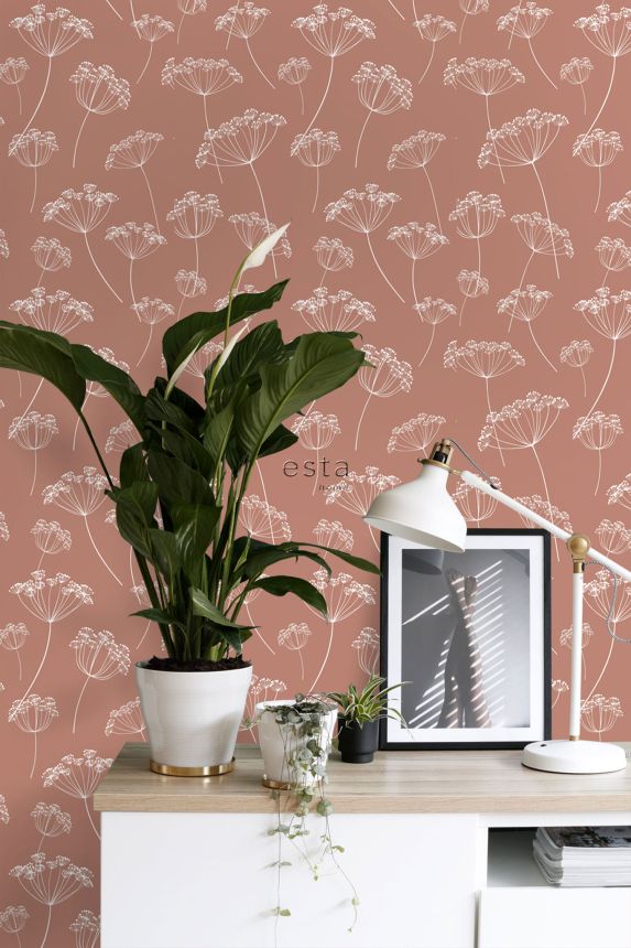 Braune Blumentapete, Gräser, 139320, Vintage Flowers, Esta Home