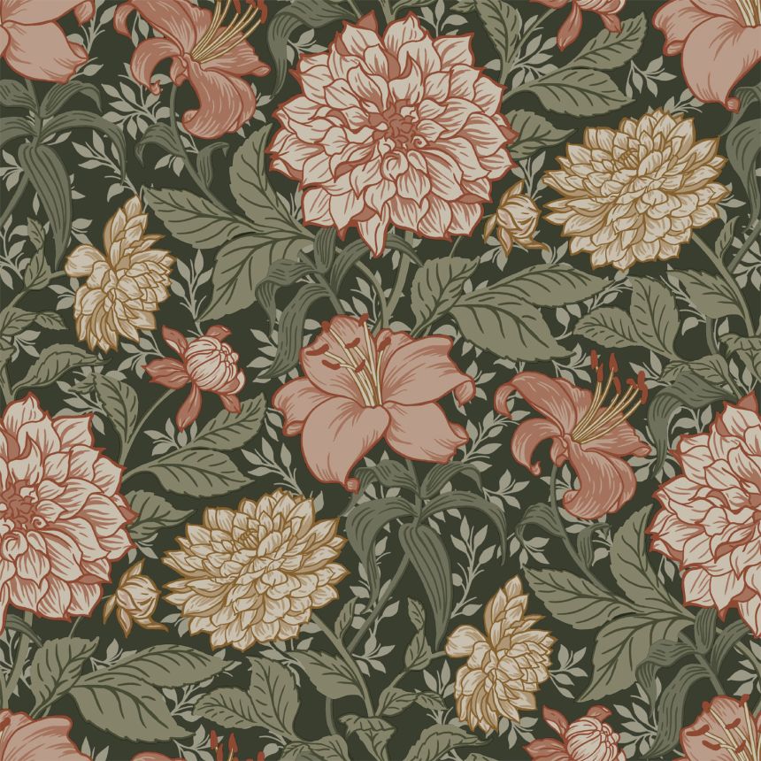 Schwarze florale Vliestapete, 139381, Vintage Flowers, Esta Home