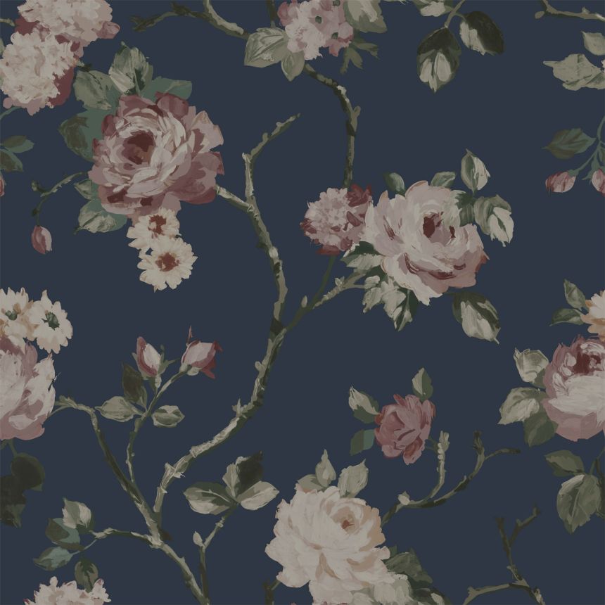 Blaue florale Vliestapete, 139409, Vintage Flowers, Esta Home