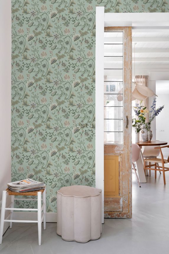 Graublaue florale Vliestapete, 139413, Vintage Flowers, Esta Home