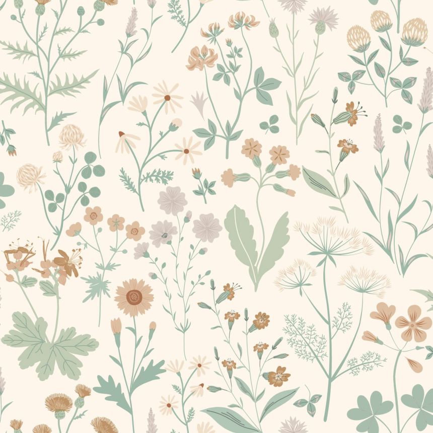 Cremefarbene Vliestapete, Wiesenblumen, 139481, Vintage Flowers, Esta Home