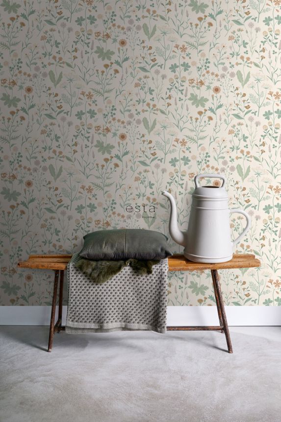 Cremefarbene Vliestapete, Wiesenblumen, 139481, Vintage Flowers, Esta Home