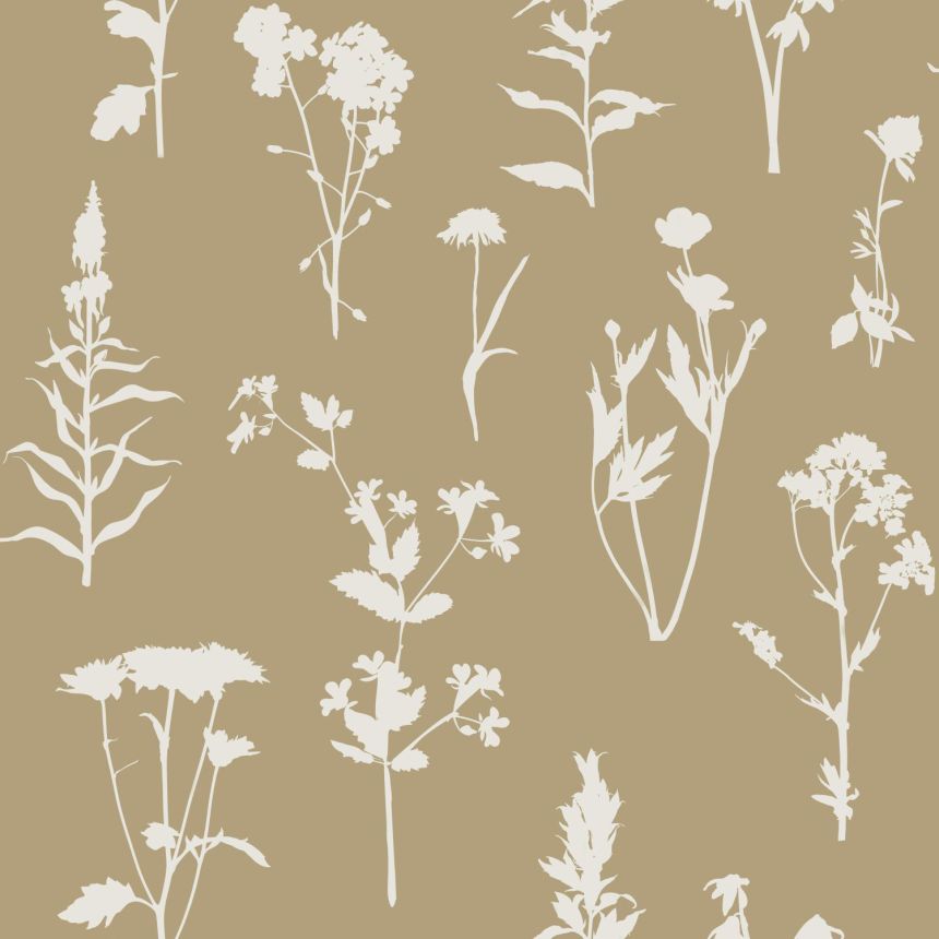 Braune Vliestapete, Blumen, Blätter, 139483, Vintage Flowers, Esta Home