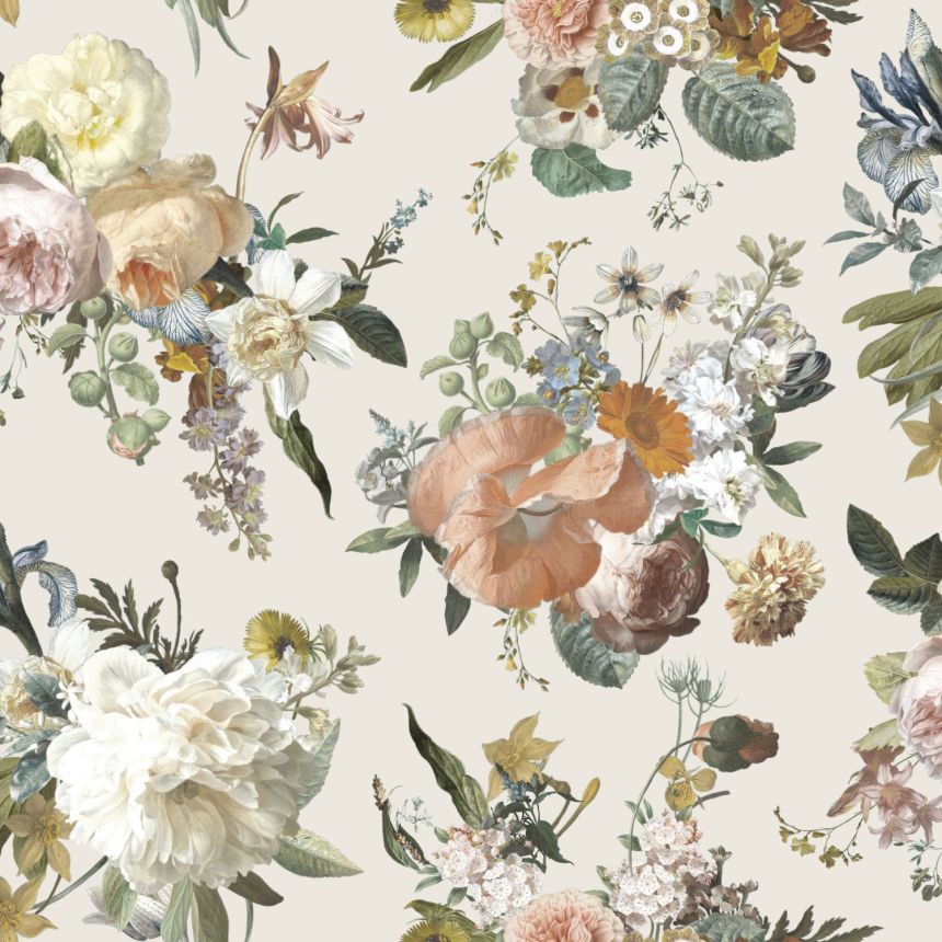Cremefarbene florale Vliestapete, 139544, Vintage Flowers, Esta Home