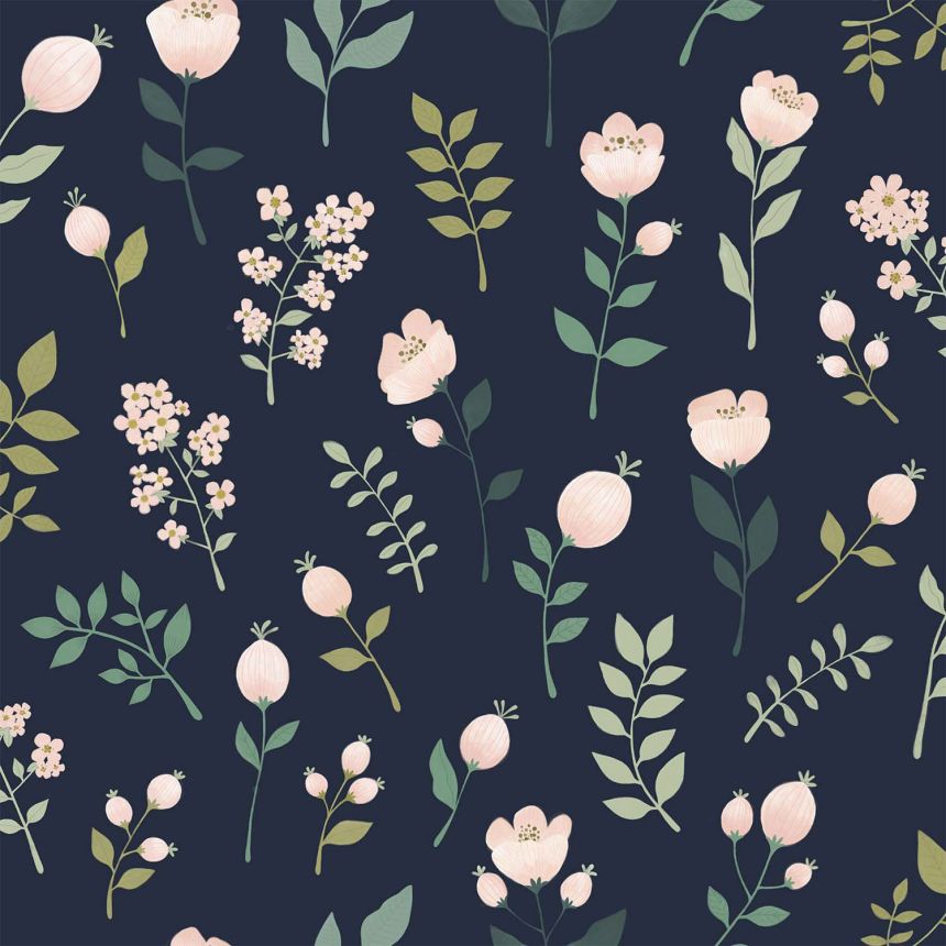 Blaue florale Vliestapete, 139341, To the Moon and Back, Esta Home